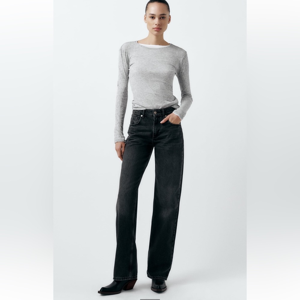Zara FULL LENGTH TRF MID-RISE WIDE LEG JEAN 28 (US 6) BLACK REF 6045/129 Unworn